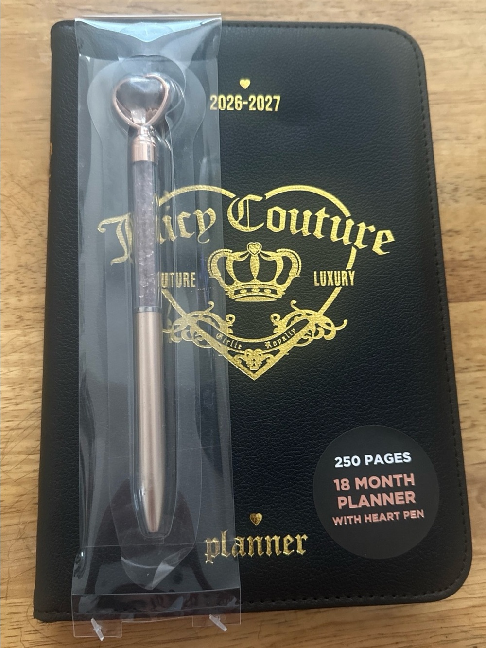 Juicy Couture 2026-2027 Black & Gold Planner with Heart Pen new